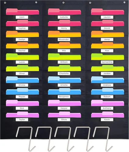 Vista 10 de Hippo Creation - Tabla con compartimentos negra de 10 compartimentos, 6 colgadores incluidos, organizador de pared colgante para carpetas, buzón