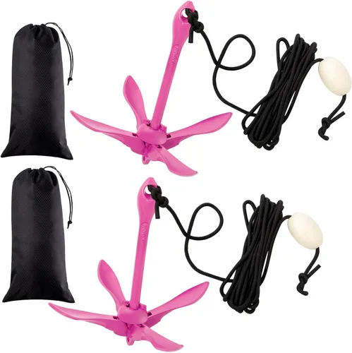 Vista 9 de Lounsweer 2 Pack Marine Kayak Anchor Kit Grapnel Anchor Kit Folding Grapnel Anchor Boat Anchor with Foldable Claw Kayak Fishing Accessories for
