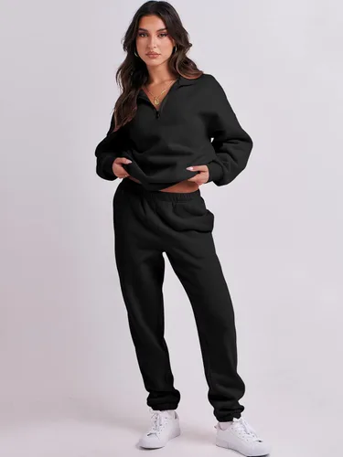 Vista 9 de Prinbara Conjunto de sudadera de manga larga con media cremallera para mujer, pantalones deportivos, conjunto de 2 piezas con bolsillos