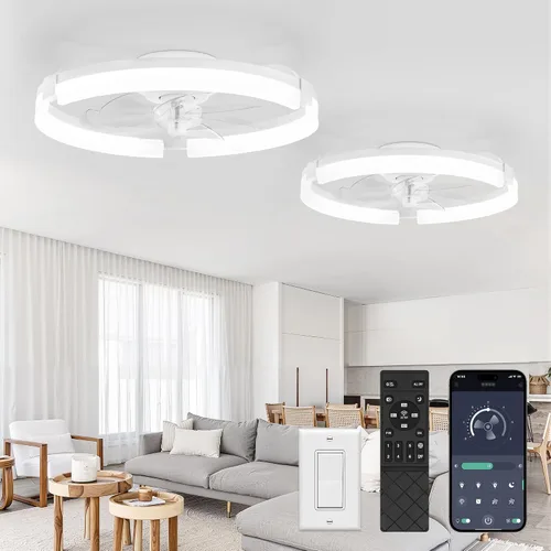 Vista 18 de LEDIARY Ventiladores de techo de 20 pulgadas con luces y control remoto, moderno ventilador de techo de perfil bajo, 3 CCT, regulable continuo