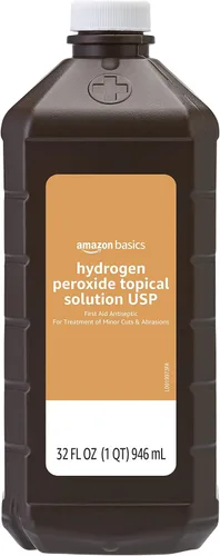 Amazon Basics Solución tópica de peróxido de hidrógeno USP, antiséptico de primeros auxilios para cortes, rasguños y desinfección de heridas,