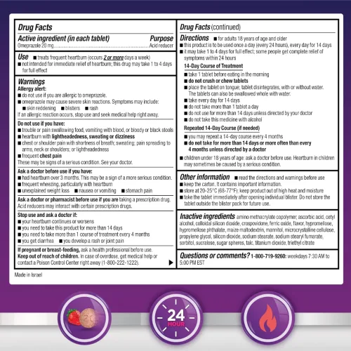 Vista 3 de Amazon Basic Care Omeprazol Tabletas de liberación retardada de desintegración oral, 20 mg, reductor de ácido, sabor a fresa, 14