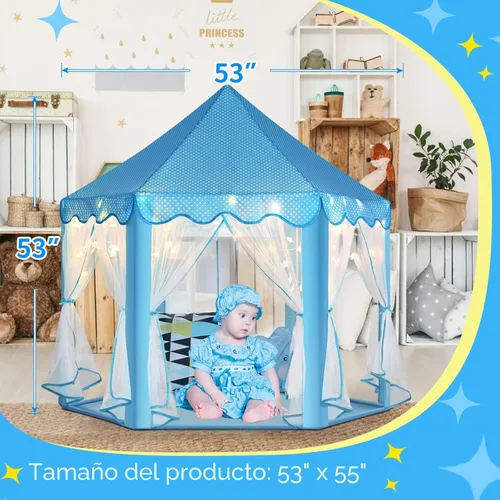 Vista 7 de Monobeach - Tienda de campaña estilo castillo de princesa para niñas - Tienda grande para niños con luces de estrella para juegos en interiores