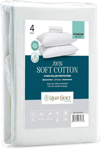 Vista 8 de Protectores de almohada de algodón con cremallera, fundas de almohada hipoalergénicas, fundas de almohada con cremallera, tamaño estándar 20 x 26