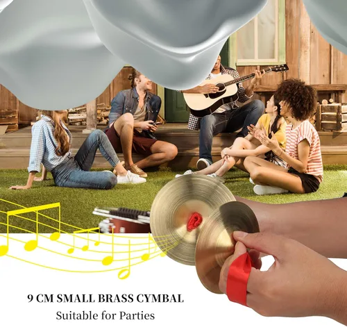 Vista 8 de 2 mini platillos de mano de cobre de 3.543 in de diámetro, banda de gong ritmo, ritmo, percusión, instrumento musical para fiestas, bailes, danzas