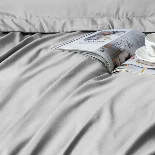 Vista 7 de David's Home Funda de edredón de tamaño individual, color gris, funda suave y ligera con cierre de cremallera y lazos en las esquinas, ropa de cama