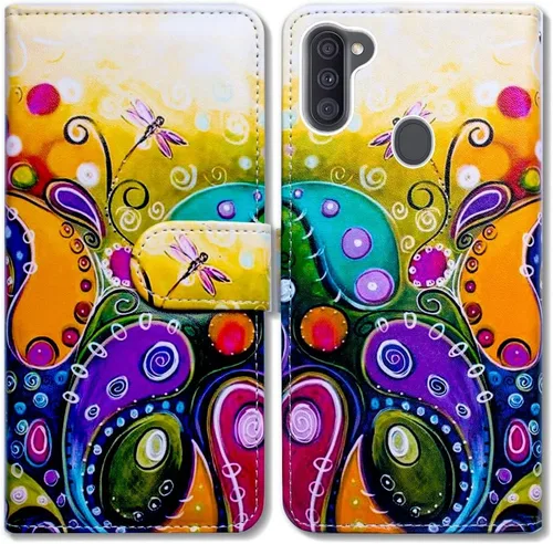 Vista 16 de Bcov Funda para Galaxy A11 (versión de EE. UU.), magníficos colores circulares de piel con tapa y ranura para tarjeta con soporte para Samsung