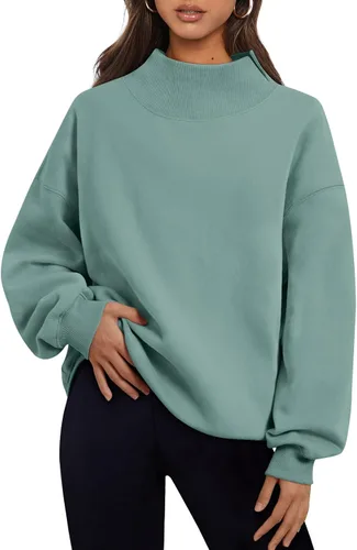 Vista 38 de Trendy Queen Sudaderas de cuello alto para mujer, de gran tamaño, trajes de Verde Armada (ArmyGreen)