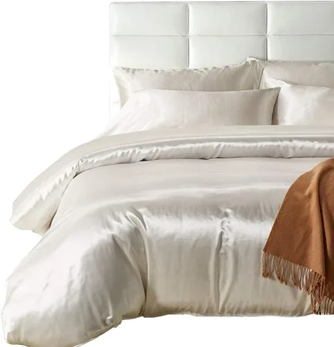 Vista 15 de HOTNIU Juego de funda de edredón de seda satinada con cierre de cremallera, colección de ropa de cama de 2 piezas ultra suave de alta calidad