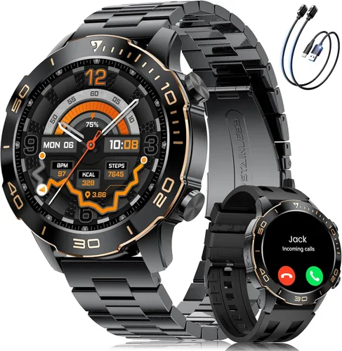 Smart Watches for Men Luxury for Android iPhone/50 Day Battery,Fitness Watch with Heart Rate/Blood Pressure/Sleep Monitor,Men's Smartwatch Amoled