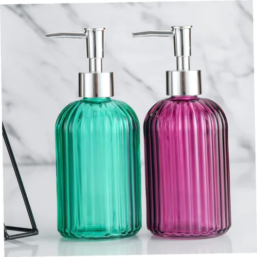 Vista 6 de Lurrose Refillable Glass Pump Bottle Hand Soap Dispenser for Bathroom Kitchen Shampoo Lotion Body Wash Liquid Soap Pump Jar