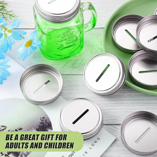 Vista 4 de Geiserailie Tapa de banco con ranura para monedas para tarros Mason de boca regular, tapas de alcancía, ranura de metal para monedas de acero