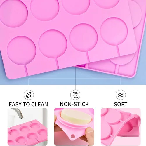 Vista 3 de Moldes de silicona para piruletas, moldes grandes de 8 capacidades, moldes redondos de chocolate duro, moldes de hielo, ideales para piruletas
