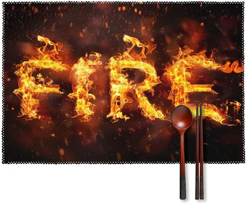 Funny Fire Placemats Set of 6 Resistant Table Mats Washable Place Mats for Dinner Party Table Decoration