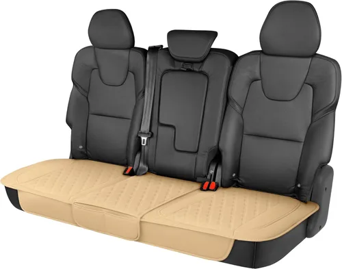 Motor Trend Funda para Asiento Trasero - Funda de Asiento Trasero de Cuero Sintético Beige con Costuras en Diamante para Coches, Camiones, SUV -