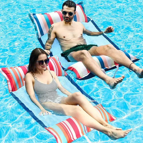FindUWill Flotadores de piscina para adultos con reposacabezas de tela, flotador de piscina 4 en 1 (silla, silla, hamaca, flotador), juguetes
