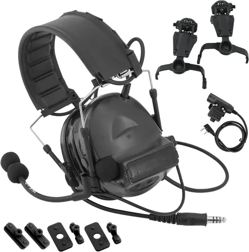 Vista 9 de Auriculares tácticos con diadema desmontable U94 PTT y adaptador de riel, para ARC, Mlok, riel del equipo Wendy, deportes de Airsoft (bronceado)