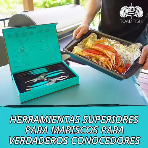 Vista 6 de Juego de herramientas para mariscos Toadfish Cangrejo y Langosta - 2 cascadores de concha con cortadores y 4 tenedores de uso múltiple - Agarres