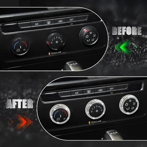Vista 4 de TOMALL Fundas brillantes para perilla de aire acondicionado compatibles con VW Atlas Tiguan Passat CC consola central de aire acondicionado