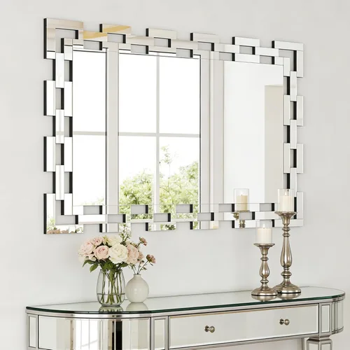 Vista 5 de Chende Espejo de pared para decoración de sala de estar, espejo decorativo grande de 36 x 24 pulgadas con marco de vidrio, elegante espejo de acento