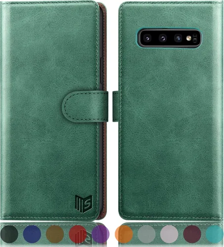 Vista 10 de SUANPOT Funda de piel tipo cartera para Samsung Galaxy S10+/S10 Plus 6.4 (no compatible con S10, S10e) con bloqueo RFID, tarjetero y tarjetero