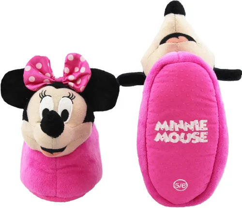 Vista 6 de Minnie Mouse Disney - Pantuflas de felpa 3D Minnie Head para niñas pequeñas
