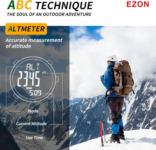 Vista 3 de EZON H001 Military Digital Watch for Men, Tactical Outdoor Adventure Watch with Altimeter, Barometer, Compass, Thermometer, SunriseSunset, Timer