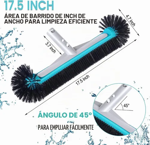 Vista 2 de Cabezal de cepillo de piscina con extremos redondos, cabezal trasero de aluminio resistente de 17.5 pulgadas para limpiar paredes, azulejos y Negro