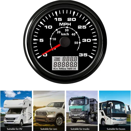Vista 8 de Geloo Velocímetro GPS para embarcaciones de 85 mm, velocímetro GPS para barco, velocímetro impermeable de 35 mph 57 km/h, odómetro para barco