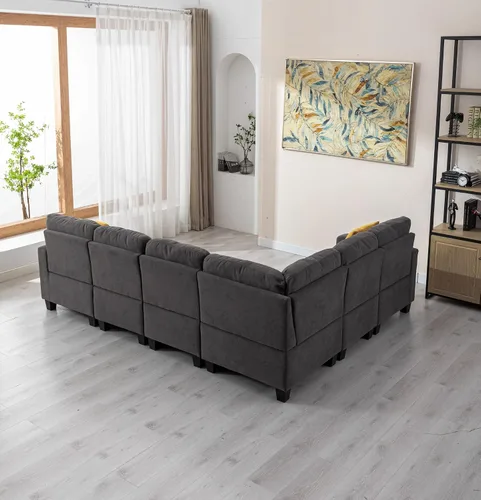 Vista 4 de Aeffze - Sofá modular modular con otomana de almacenamiento, sofá de tela de terciopelo en forma de L de 6 plazas, sofá esquinero moderno