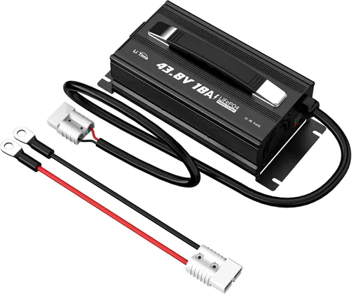 LiTime Cargador de batería de litio de 43.8 V 18 A para batería LiFePO4 de 38.4 V, cargador inteligente AC-DC con conector Anderson de 50 A,