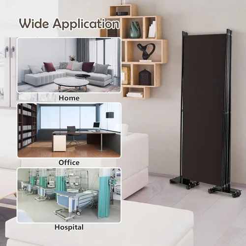 Vista 80 de GOFLAME Divisor de habitación plegable de 6 paneles, pantalla de privacidad enrollable de 6 pies con ruedas bloqueables, pantalla de partición