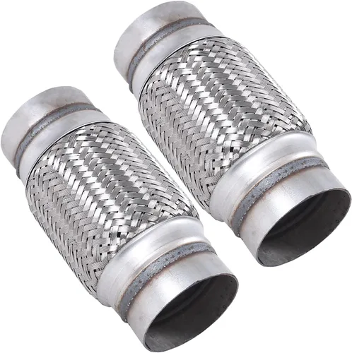 Vista 10 de 2 piezas de tubo flexible de escape de acero inoxidable doble trenzado 1.75" x 4" con extremos de 4" de largo