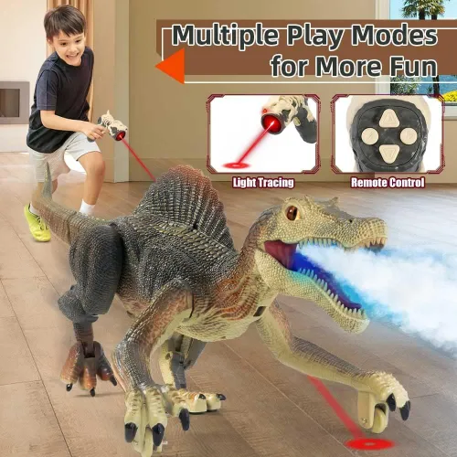 Vista 4 de Mini Tudou Juguetes de Dinosaurio con Control Remoto, Juguete de Dinosaurio Robot Caminante RC con Control Remoto de Persecución de Luz, Rociado