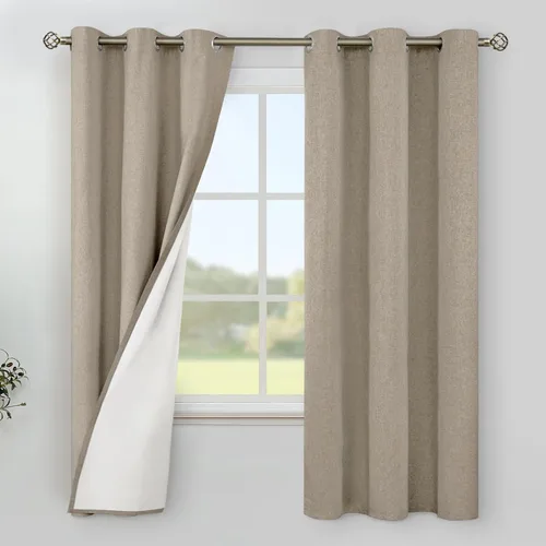 Vista 66 de YoungsTex Cortinas 100% opacas de lino gris claro de 63 pulgadas de largo para dormitorio, oscurecimiento de habitación completa, cortinas