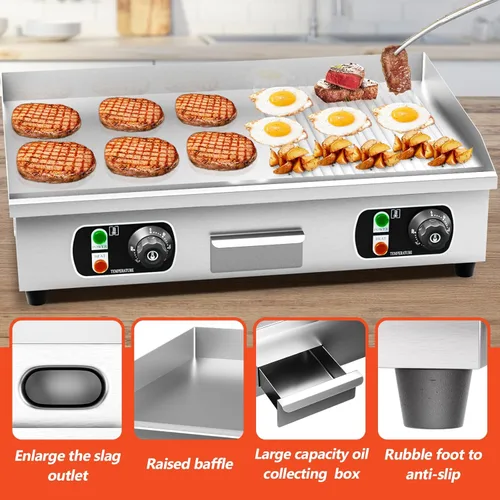Vista 5 de Plancha eléctrica comercial de 29 pulgadas, parrilla de 110 V 3000 W, parrilla de placa caliente de parrilla plana, control termostático ajustable