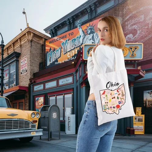 Vista 2 de BLUPARK Ohio State Map Tote Bag Ohio Souvenir Gift Ohio Travel Shopping Bag Ohio Lovers Gift