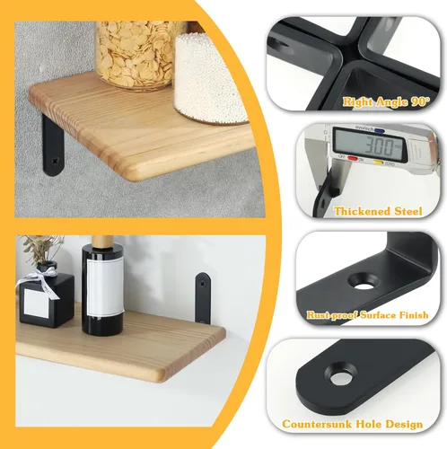 Vista 7 de Alise Soportes Flotantes para Estantes, Soportes en L para Estantes de Servicio Pesado, Soportes de Estantería de Acero Inoxidable, Escuadra Angular
