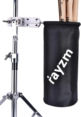 Rayzm Soporte para bolsa de baqueta, soporte de nailon para mazo/cepillo/batidor con abrazadera de aluminio para kit de batería y soporte de música