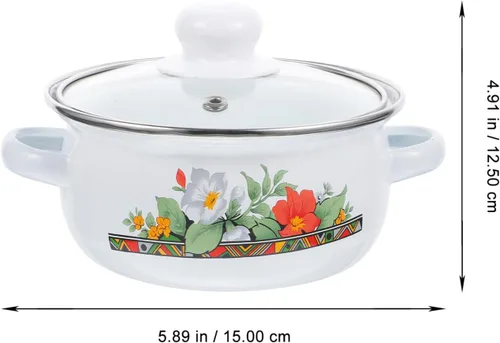 Vista 5 de Kichvoe Olla de esmalte con tapa, olla de cocina retro de frijoles esmaltados, olla para pasta, olla de sopa vintage con doble mango para cocinas