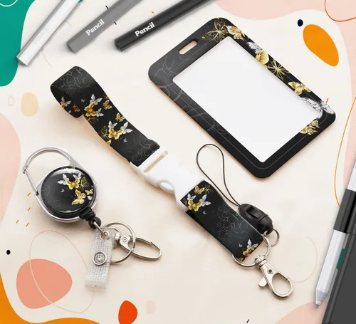 Vista 7 de Soporte para tarjetas de identificación con cordón, soporte retráctil para tarjetas de identificación, correa desmontable para el cuello con carrete