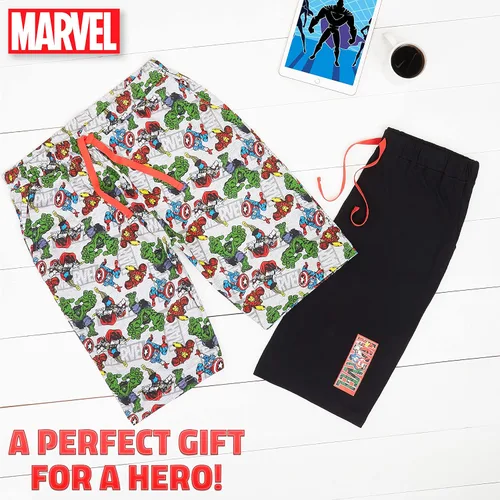 Vista 2 de Marvel Pantalones cortos para hombre, paquete de 2 pantalones de pijama para hombre