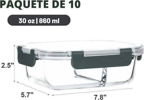 Vista 2 de M MCIRCO Paquete de 10 recipientes de vidrio de 30 onzas para preparación de comidas, 2 compartimentos, cajas herméticas Bento con tapas