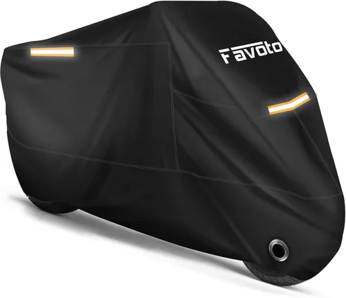 Vista 8 de Favoto - Funda impermeable para motocicleta, universal, reflectante, protección solar para cualquier temporada, con orificios de seguridad y bolsa