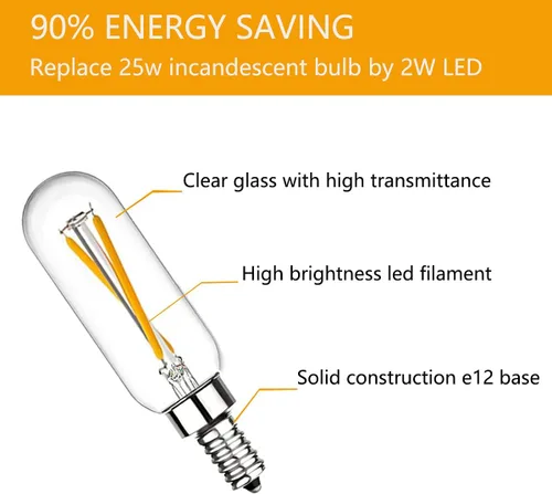 Vista 3 de Beonllay Bombillas LED T6 regulables de 25 W, bombillas de candelabro de 3000 K, blanco suave, transparente, vintage, 2 W, E12, filamento LED Edison