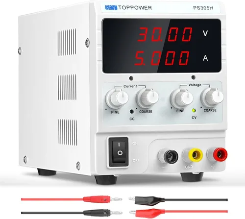 Fuente de alimentación CC, fuente de alimentación de banco de laboratorio regulada ajustable de 30 V 5 A con pantalla de 4 dígitos, para pruebas,