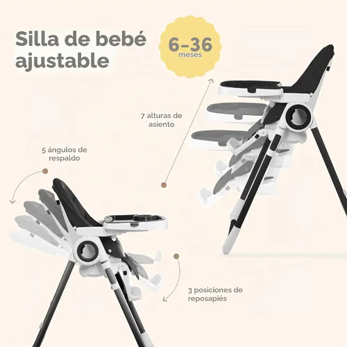 Vista 3 de Silla alta para bebé ajustable a 7 alturas diferentes - Sillas altas plegables para bebés y niños pequeños - Silla para comer de bebé - Azul