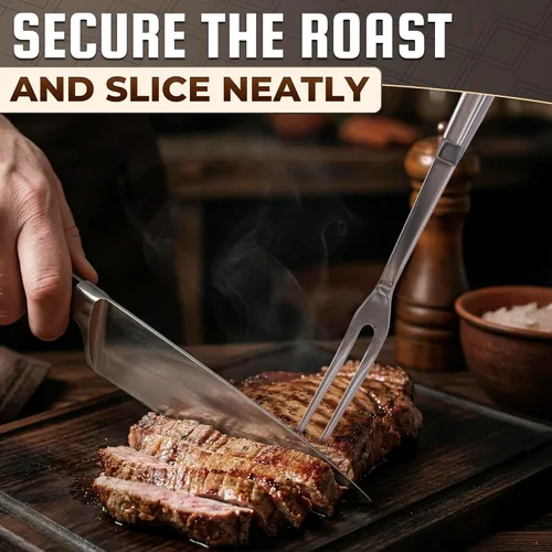 Vista 7 de Herramienta para tallar tenedor de carne, tenedor de acero inoxidable de 11 pulgadas para carne, utensilio ergonómico de dos puntas con mango