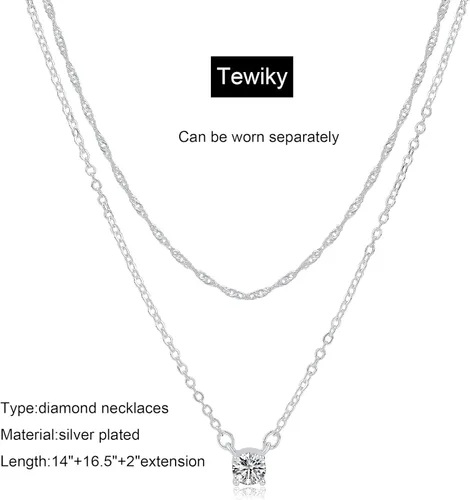 Vista 6 de Tewiky Collares de diamantes para mujer, delicado collar de oro chapado en oro de 14 quilates, collar largo de lariat, collar de oro simple