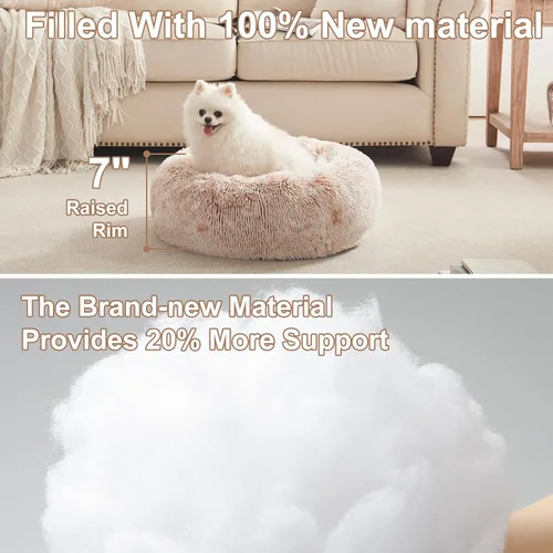 Vista 3 de Cama para perros pequeños con forma de dona de 23 pulgadas – Cama redonda calmante lavable para cachorros con funda extraíble, cama de felpa
